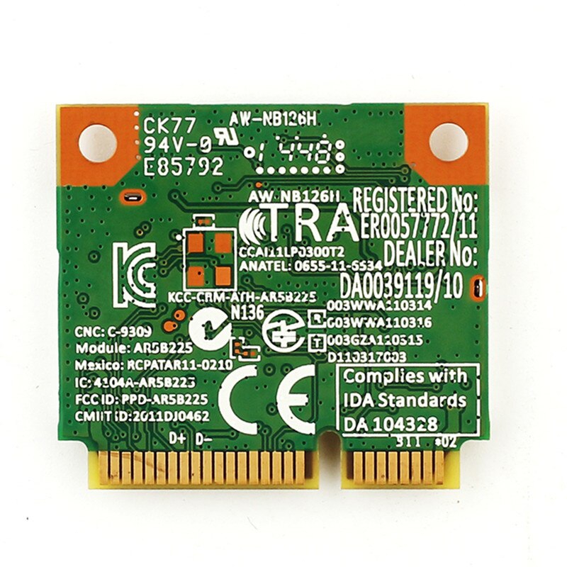 Atheros AR5B225 WIFI kablosuz bluetooth BT 4.0 Yarım MINI PCI-E Wlan Kart 